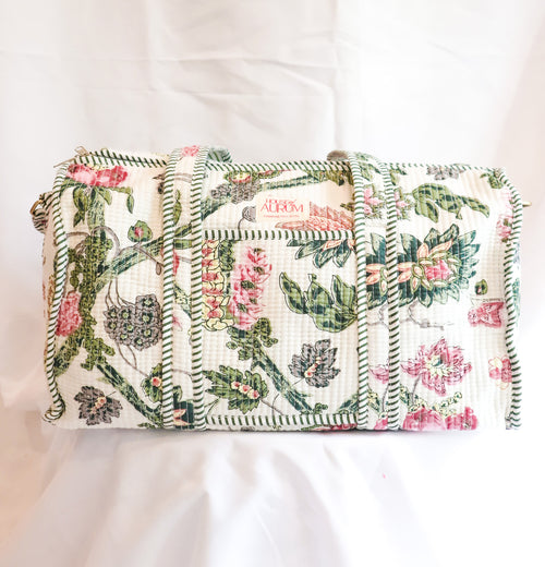 Quilted Medium Duffle- Cream Garden