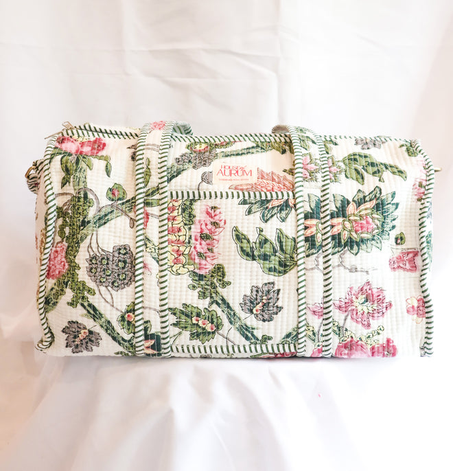 Quilted Medium Duffle- Cream Garden