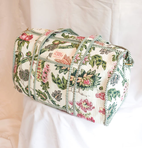 Quilted Medium Duffle- Cream Garden