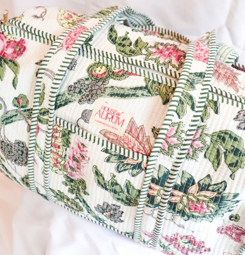 Quilted Medium Duffle- Cream Garden