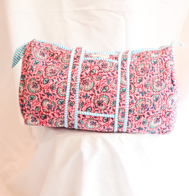 Quilted Medium Duffle- Pink Turquoise Floral