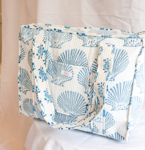 Cotton Quilted Tote- Blue Shell
