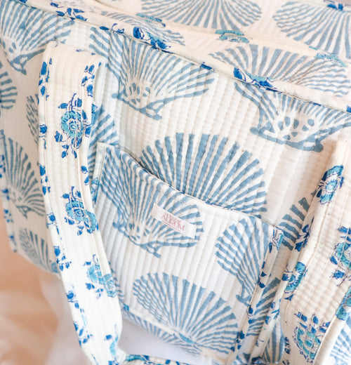 Cotton Quilted Tote- Blue Shell