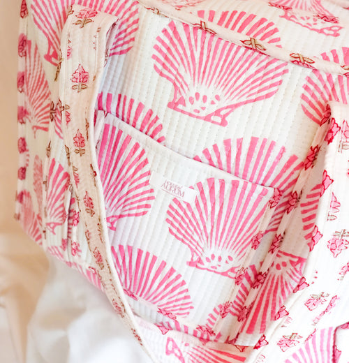 Cotton Quilted Tote- Pink Shell