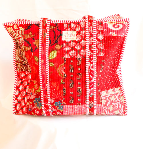 Cotton Quilted Tote- Ruby Patchwork