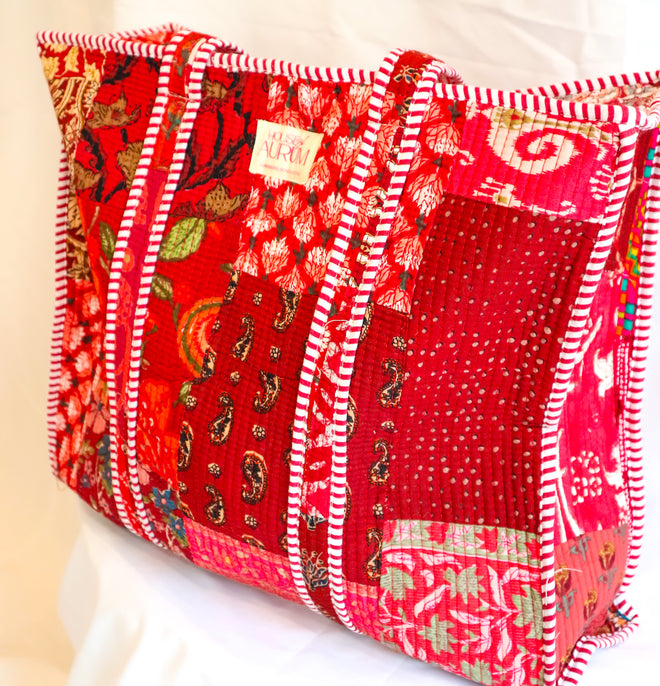Cotton Quilted Tote- Ruby Patchwork