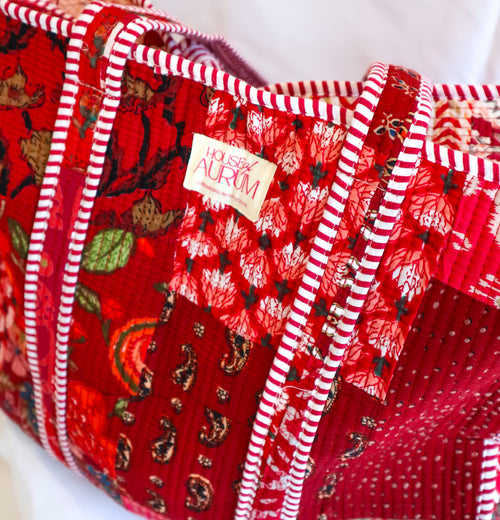 Cotton Quilted Tote- Ruby Patchwork