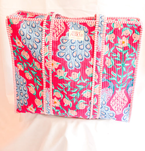 Cotton Quilted Tote- Hot Pink Floral