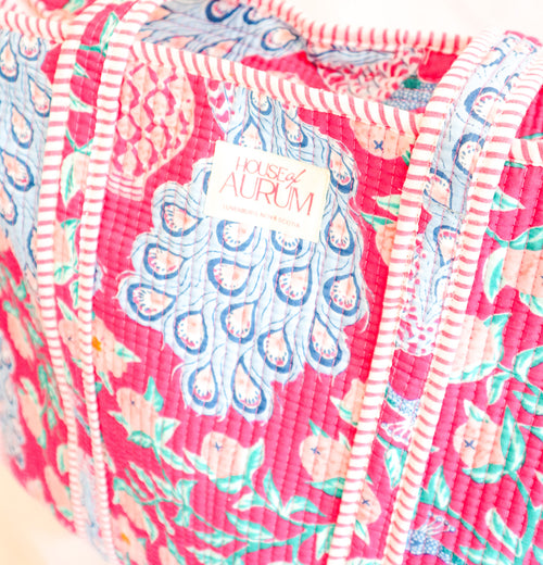 Cotton Quilted Tote- Hot Pink Floral