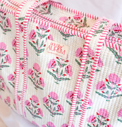 Cotton Quilted Tote- Pink Hydrangea