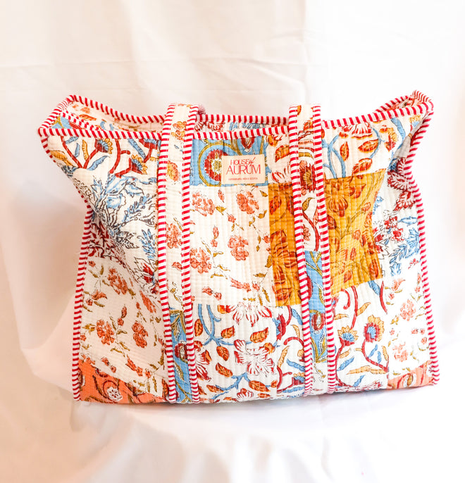 Cotton Quilted Tote- Multi Patchwork