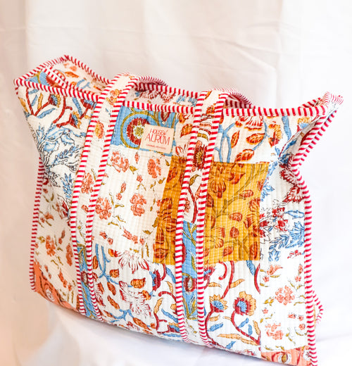 Cotton Quilted Tote- Multi Patchwork