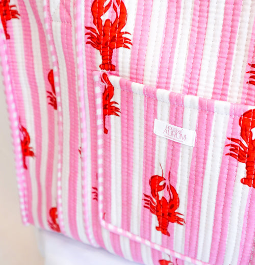 Cotton Quilted Tote- Pink Lobster