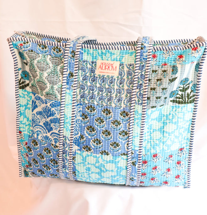 Cotton Quilted Tote- Ocean Patchwork