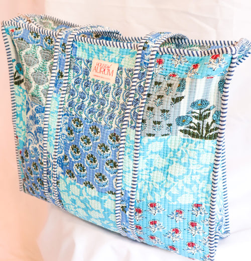 Cotton Quilted Tote- Ocean Patchwork