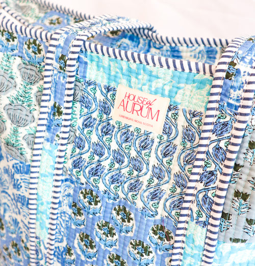 Cotton Quilted Tote- Ocean Patchwork