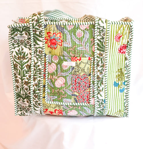 Cotton Quilted Tote- Garden Patchwork