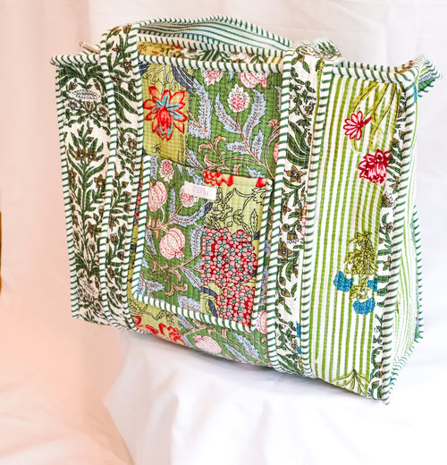 Cotton Quilted Tote- Garden Patchwork