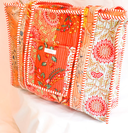 Cotton Quilted Tote- Sorbet Patchwork