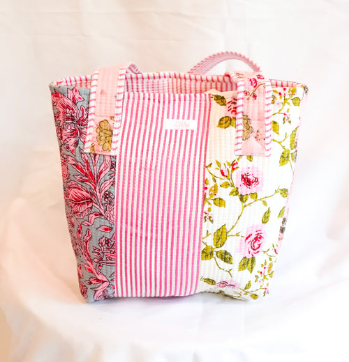 Cotton Mini Tote- Pink Patchwork