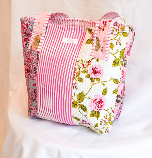 Cotton Mini Tote- Pink Patchwork