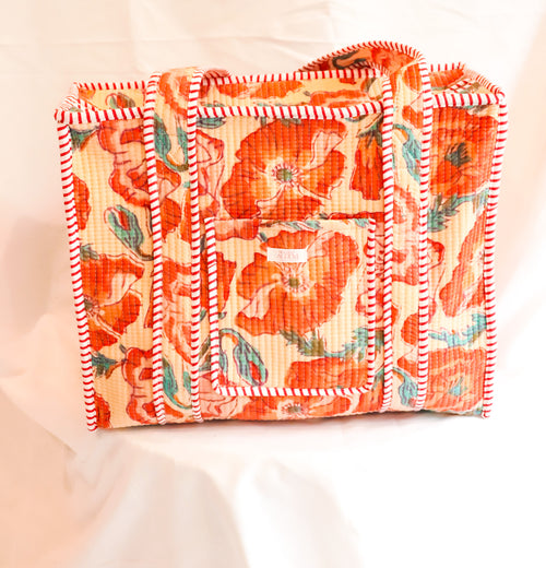 Cotton Quilted Tote- Sorbet Floral