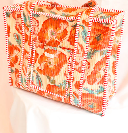 Cotton Quilted Tote- Sorbet Floral