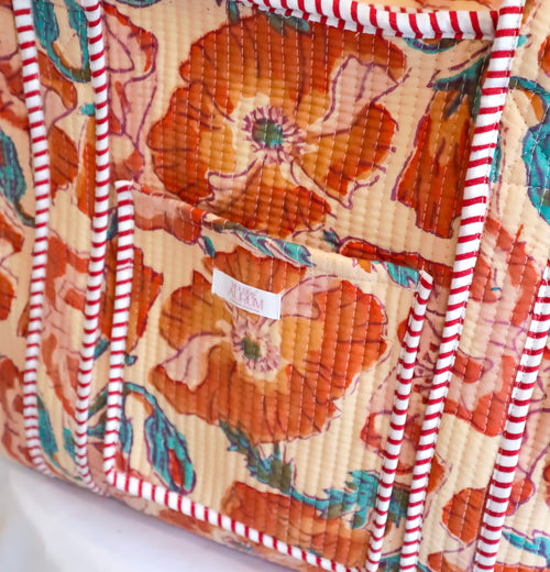Cotton Quilted Tote- Sorbet Floral
