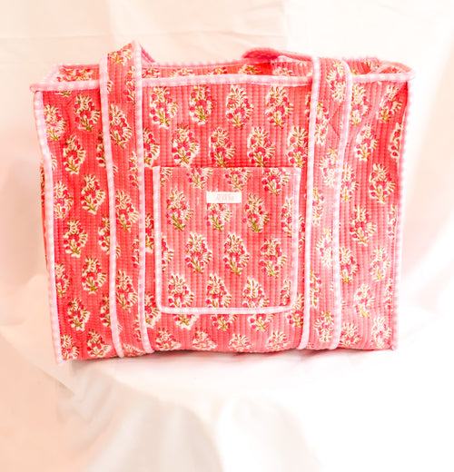 Cotton Quilted Tote- Pink Floral