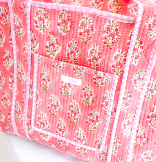 Cotton Quilted Tote- Pink Floral
