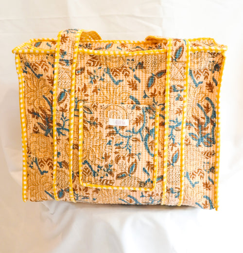 Cotton Quilted Tote-Yellow Floral