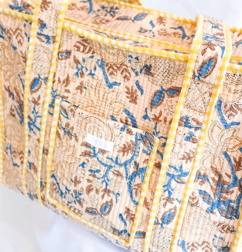 Cotton Quilted Tote-Yellow Floral