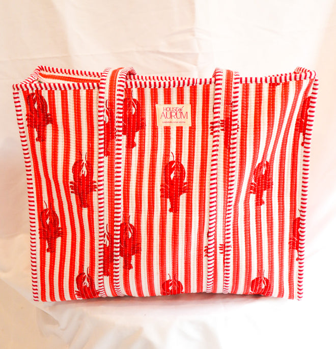 Cotton Quilted Tote- Red Lobster