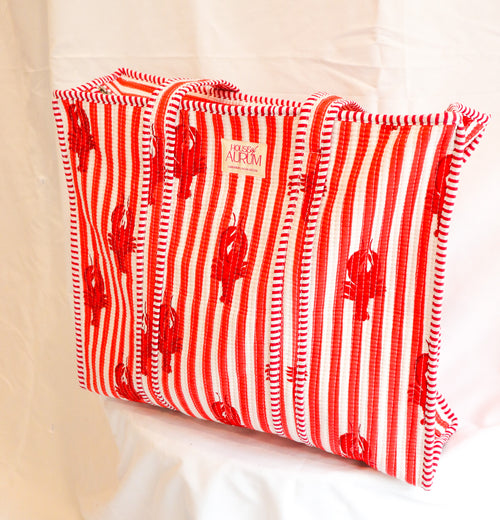 Cotton Quilted Tote- Red Lobster
