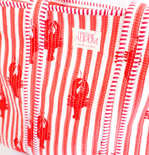 Cotton Quilted Tote- Red Lobster