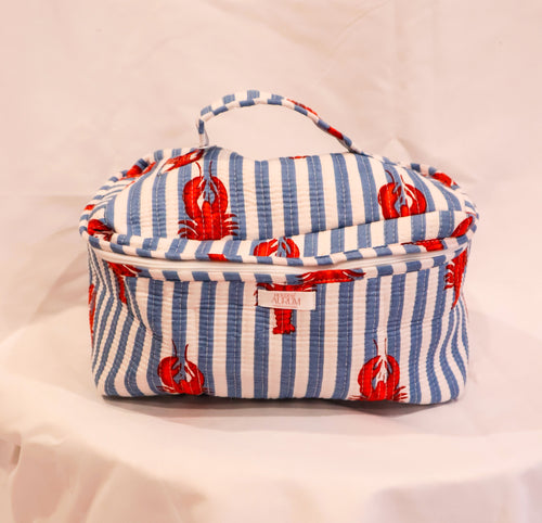 Quilted Vanity Case- Blue Lobster