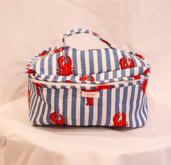 Quilted Vanity Case- Blue Lobster
