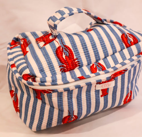 Quilted Vanity Case- Blue Lobster