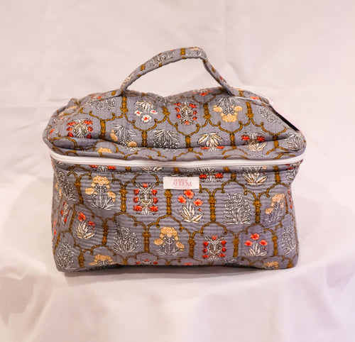Quilted Vanity Case- Sky Blue Mosaic