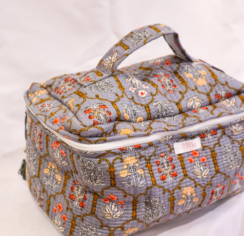 Quilted Vanity Case- Sky Blue Mosaic