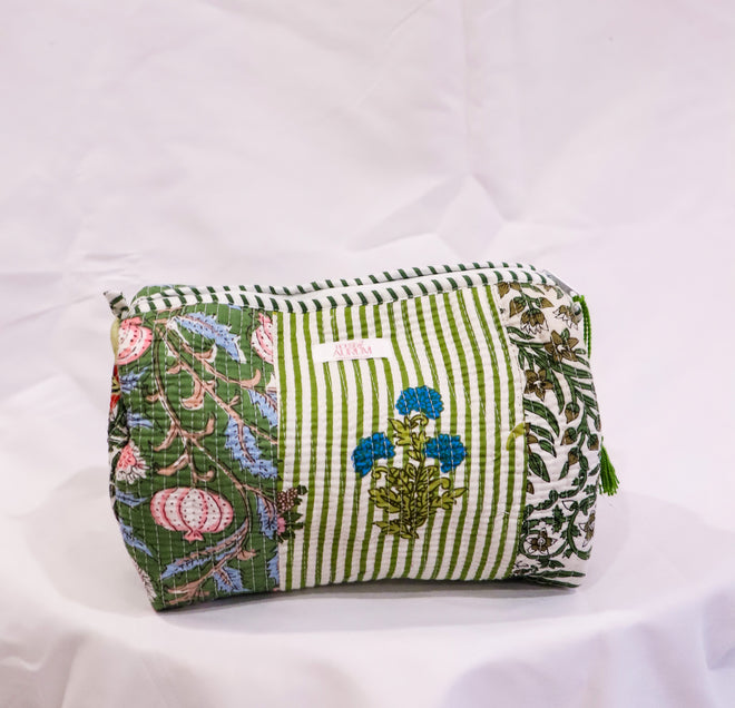 Quilted Cosmetic Case- Garden Patchwork