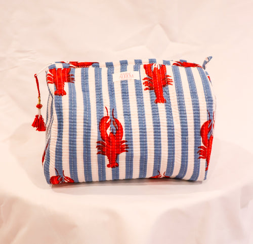Quilted Cosmetic Case- Blue Lobster