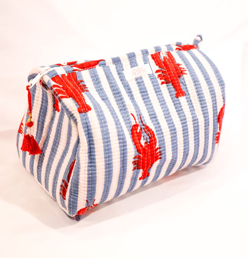 Quilted Cosmetic Case- Blue Lobster