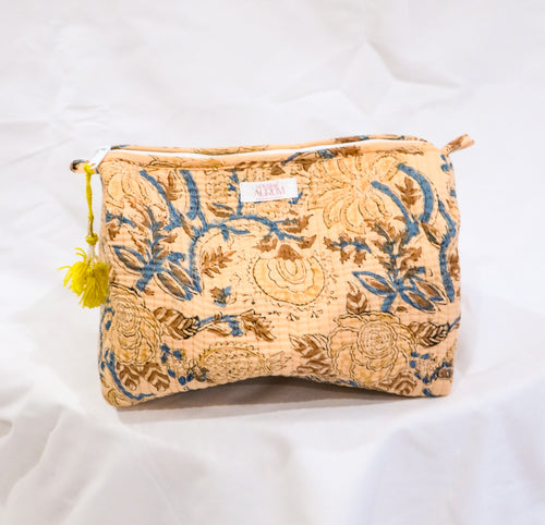 Quilted Cosmetic Case- Yellow Floral