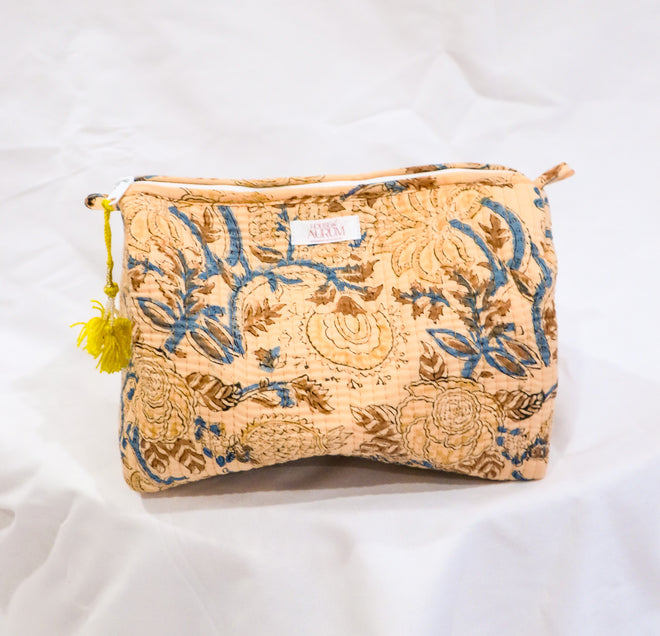Quilted Cosmetic Case- Yellow Floral