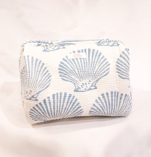 Quilted Cosmetic Case- Blue Shell