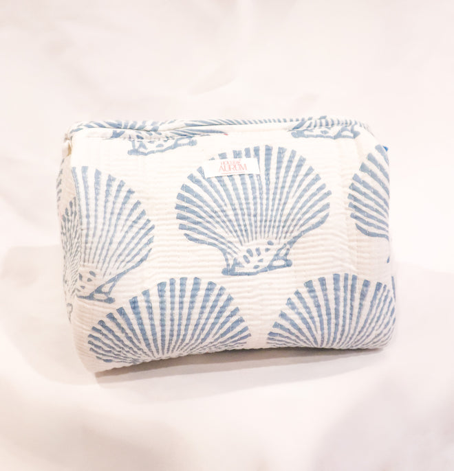 Quilted Cosmetic Case- Blue Shell