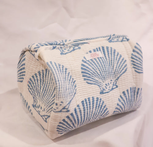 Quilted Cosmetic Case- Blue Shell