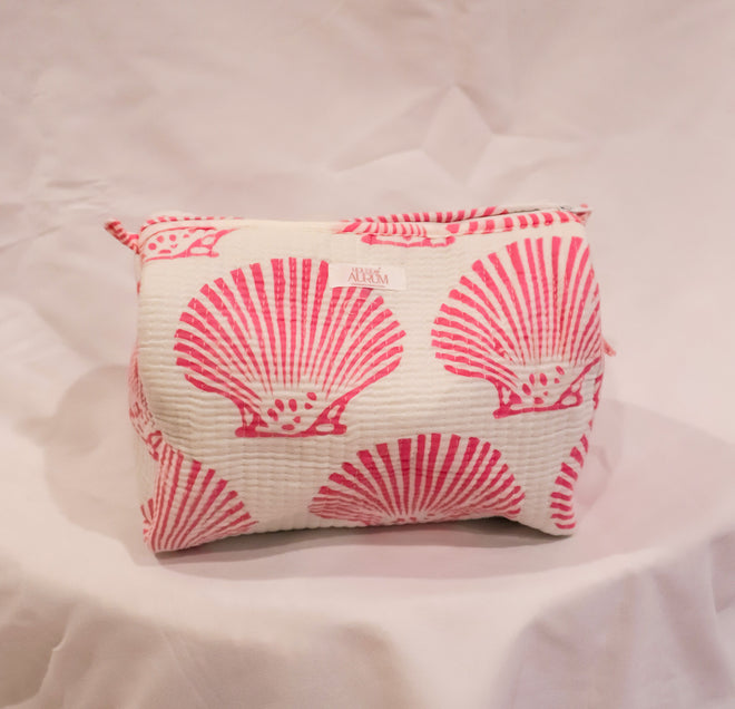 Quilted Cosmetic Case- Pink Shell