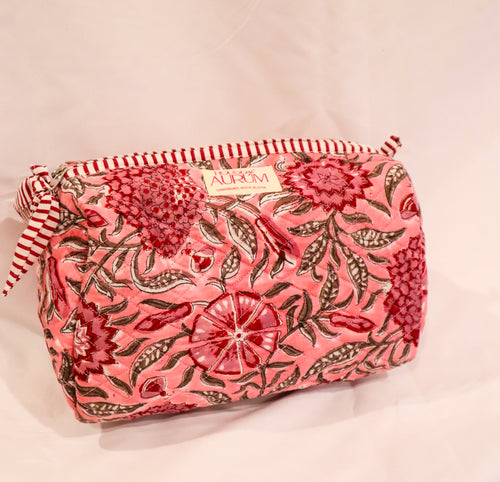 Quilted Cosmetic Case- Pink Floral